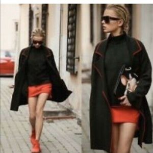 Zara Knit Red Lapel Long Cardigan Sweater